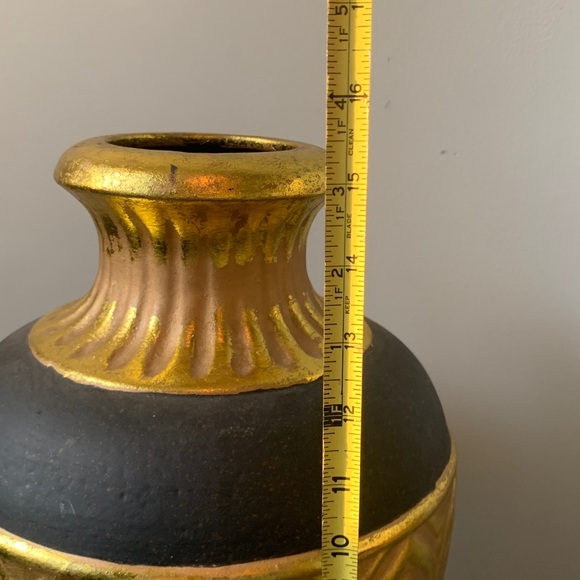 Dark brown gold leaf large ceramic decorative vase home decor shelf vintage art - Picture 9 of 10